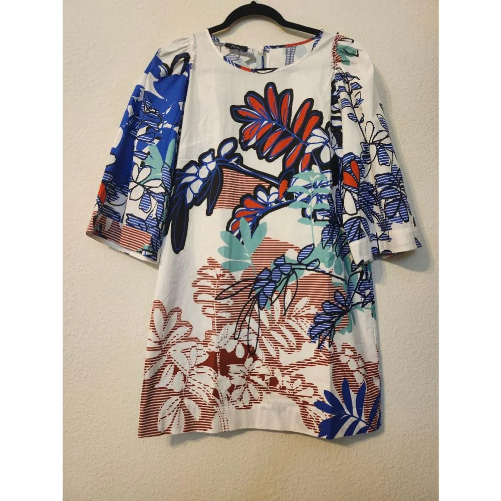 Hanita Dress - Size XS - White with Blue Floral Print
